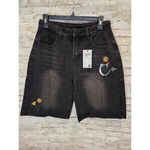 EM Hello Black Jeans Womens Size Medium With Flowers